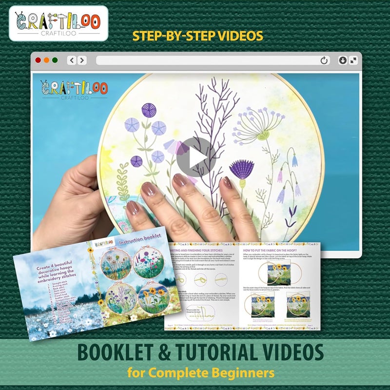 CRAFTILOO 4 Pack Embroidery Kit for Beginners Stamped Cross Stitch Kits for Beginners Needlepoint Kits for Adults Sunflower Cross Stitch Embroidery Kits Needlework Kit DIY Crafts for Woman - Image 5